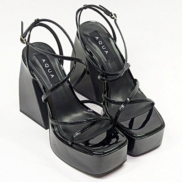 Aqua Chance Strappy Open Toe Platform Block Heels Black Size 8 (MSRP $118) - Picture 3 of 10